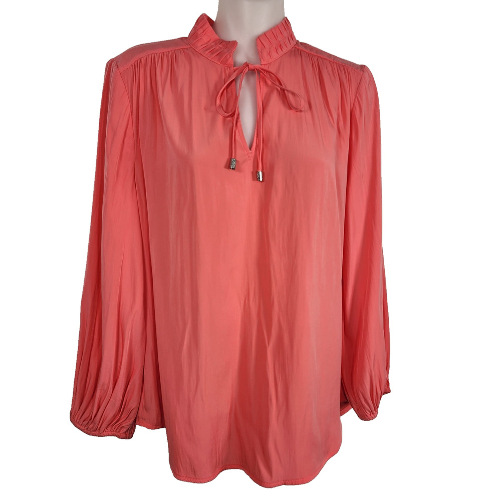 Chico's Womens Stand Neck Blouse Calypso Coral Tie Neck Size 0 US 4/6 Pink Light